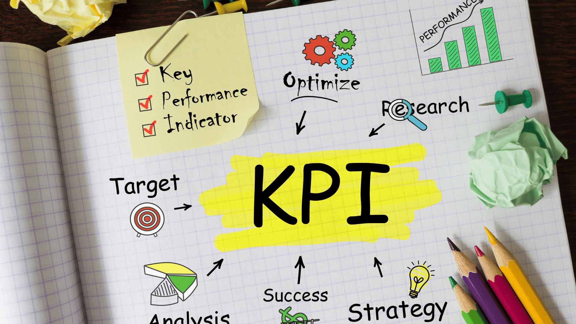 Foglio di quaderno con scritta KPI